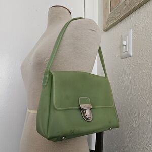 Green Shoulder Bag with Silver Hardware